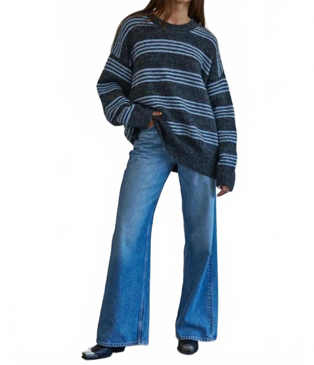NEW BY TOGETHER knit striped crew neck sweater in charcoal blue stripe